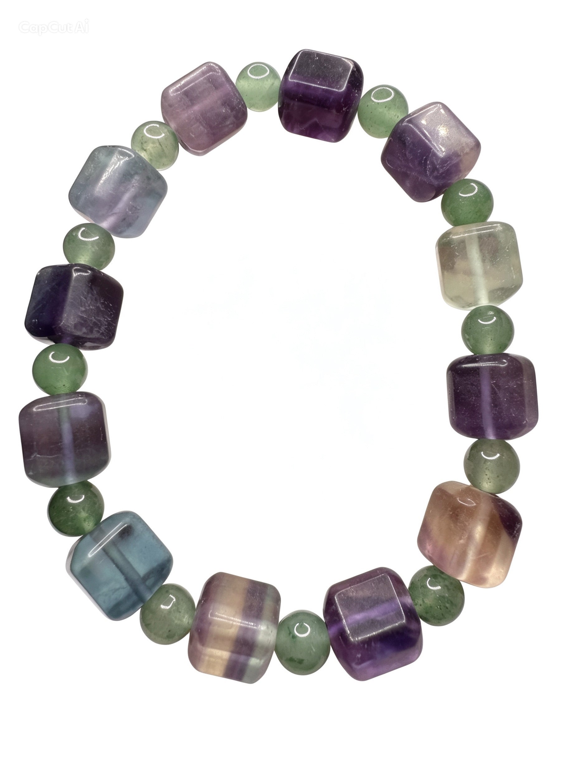 Natural Fluorite Cube Bracelet ( 10mm )