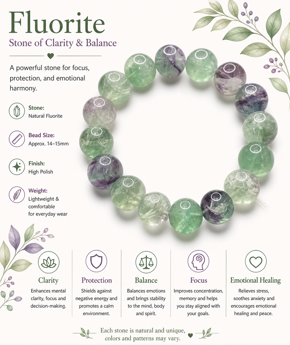 Natural Fluorite Bracelet ( 11mm )