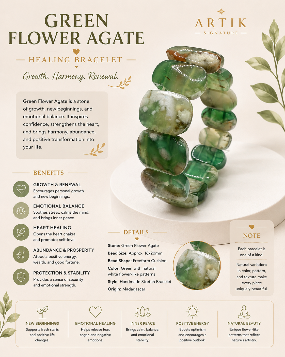 Green Flower Agate Soft Bangle