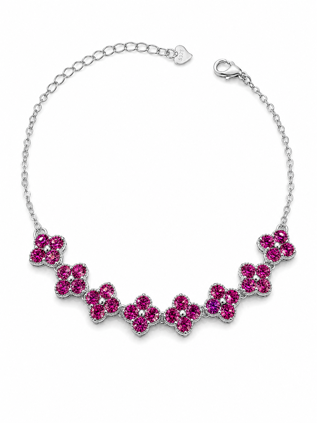 Pink Garnet Floral Tennis Bracelet