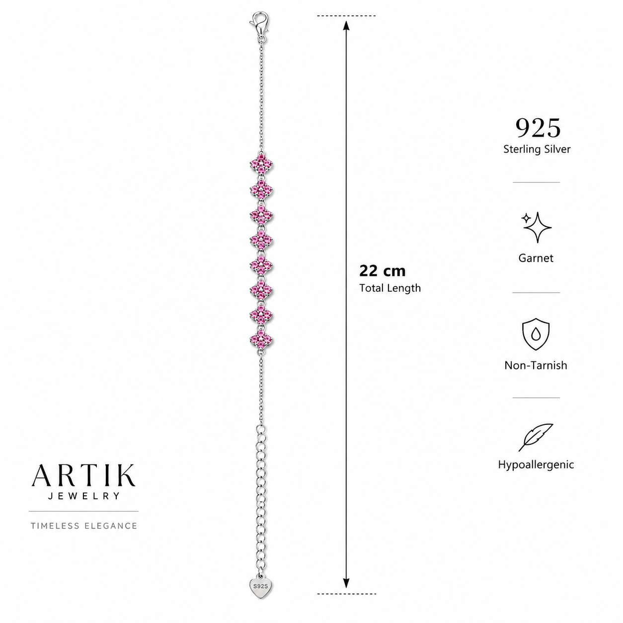 Pink Garnet Floral Tennis Bracelet