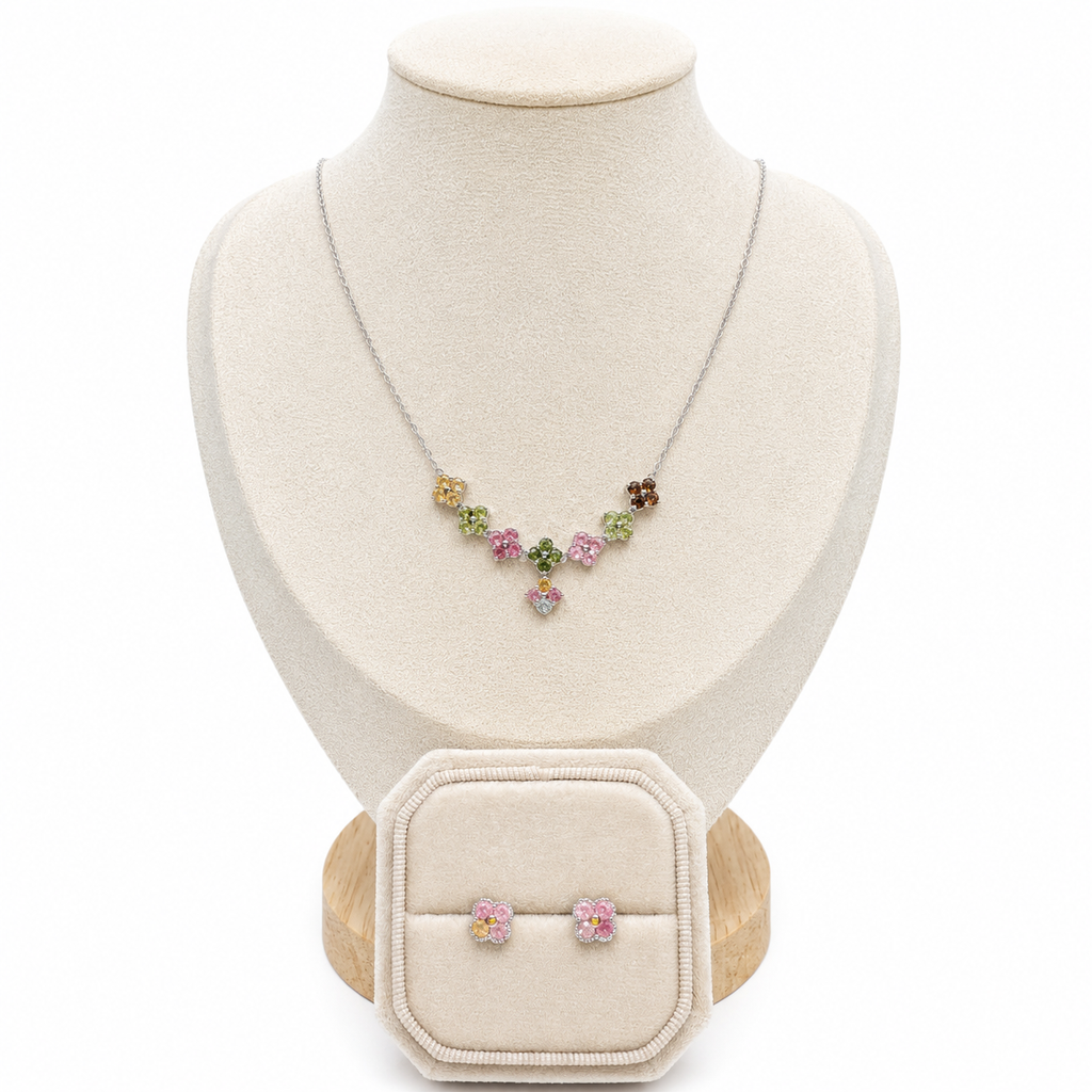 Multi-Color Tourmaline Jewelry set 925 silver