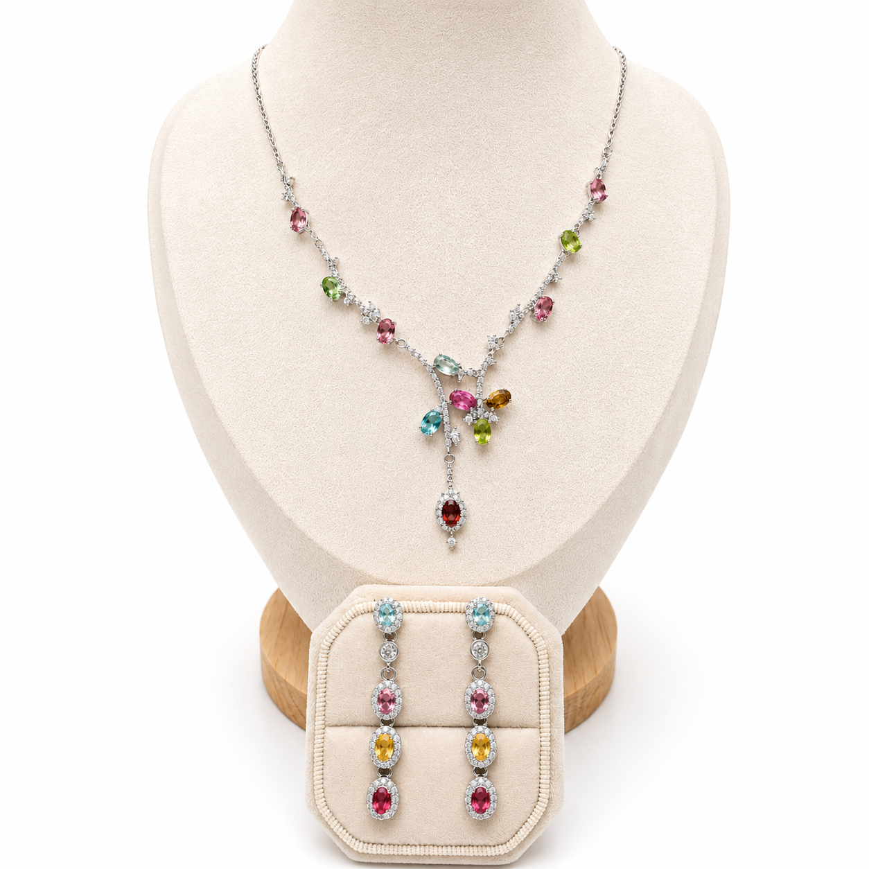 Natural Multicolor Tourmaline Floral Drop Necklace | 925 Sterling Silver