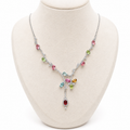 Natural Multicolor Tourmaline Floral Drop Necklace | 925 Sterling Silver