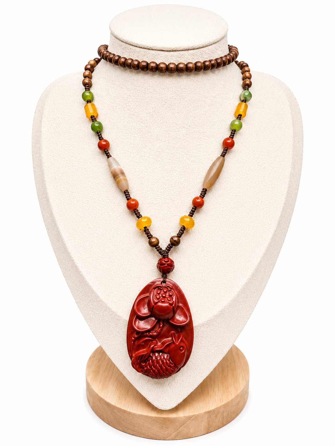 Cinnabar Lotus Koi-Fish Pendant Necklace