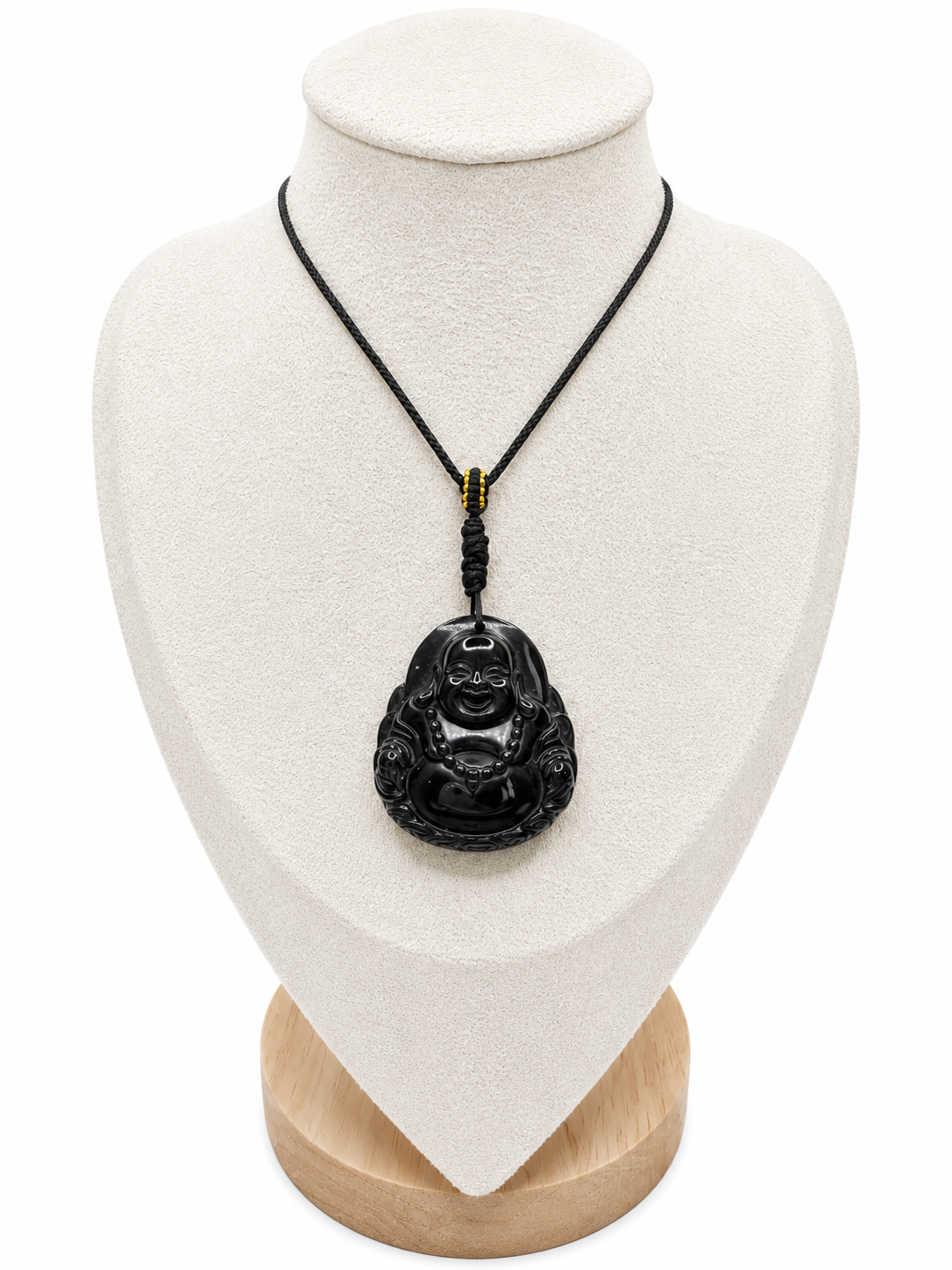 Golden Obsidian Laughing Buddha Pendant Necklace