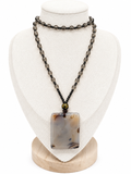 Natural Agate Pendant Necklace with Smokey Quartz Beads