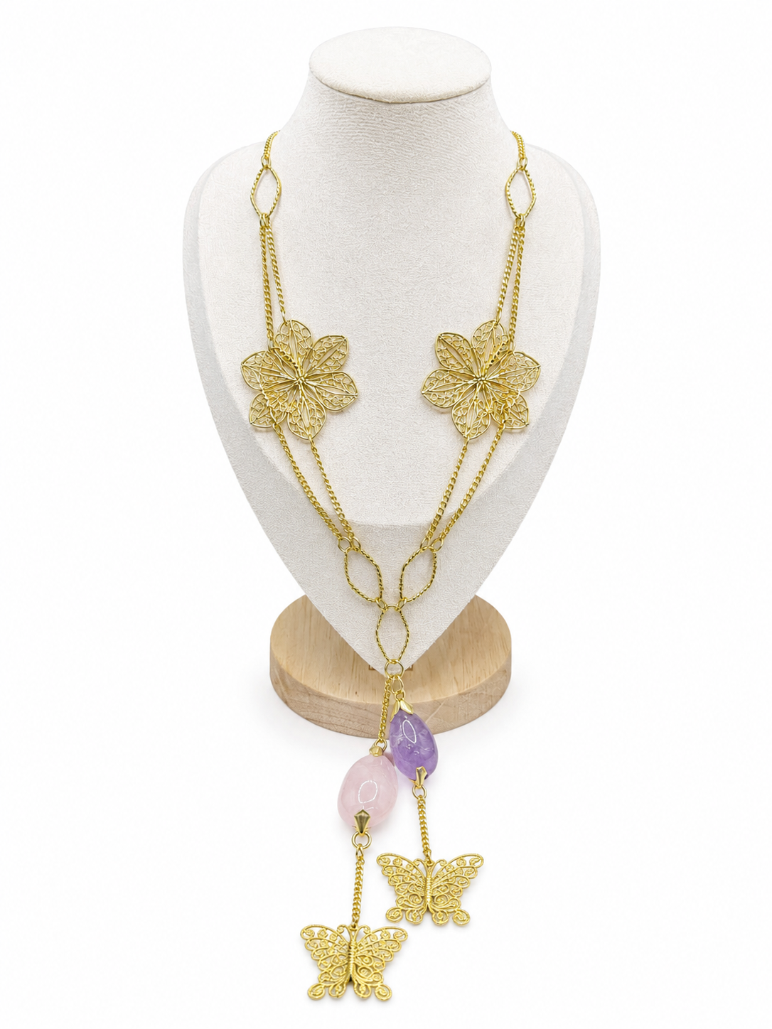 Amethyst & Rose Quartz Plated Necklace