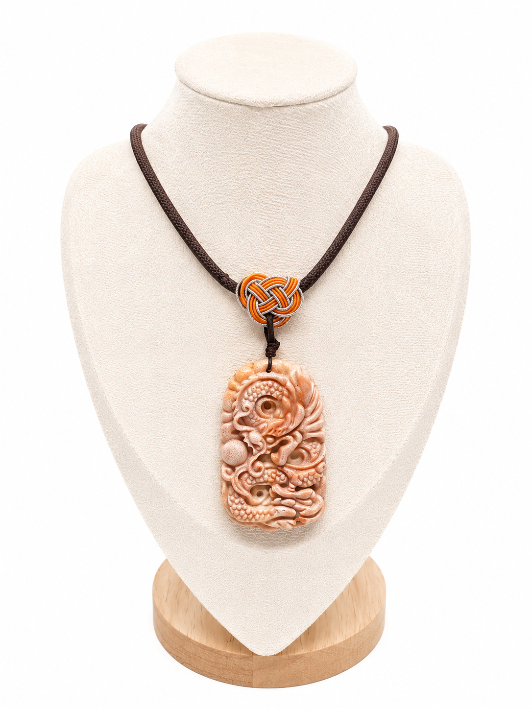 Coral Jade Dragon Pendant Necklace