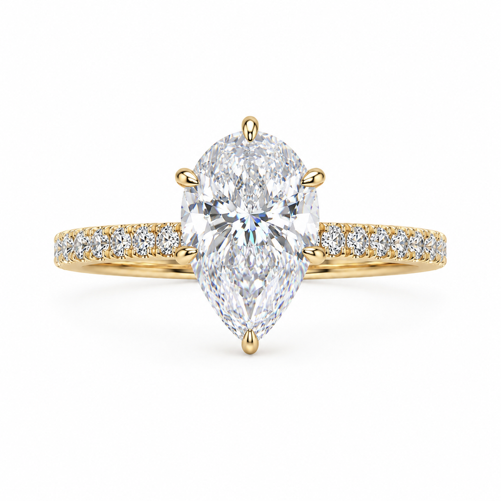 14K Gold 2CT Pear Cut Moissanite Engagement Ring