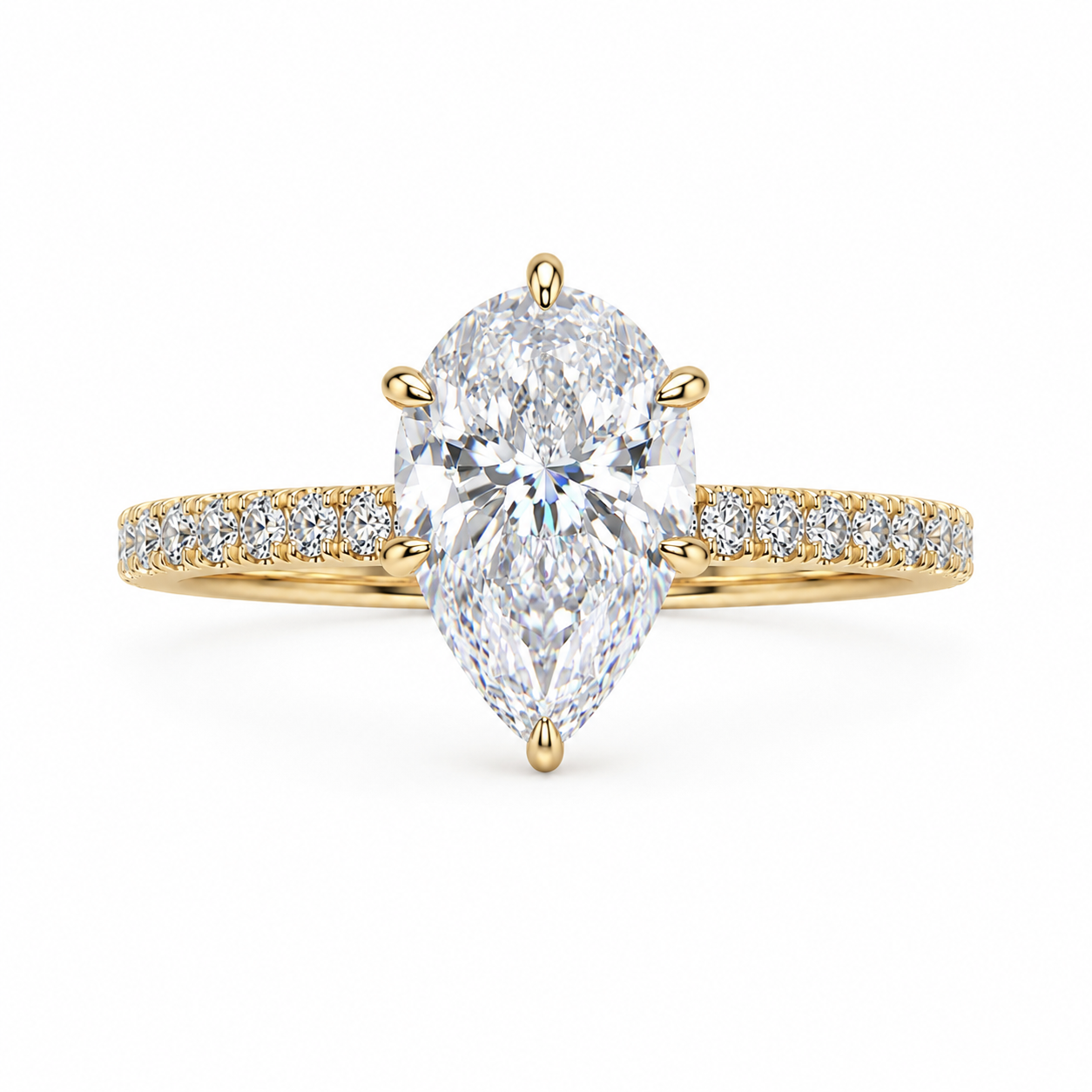14K Gold 2CT Pear Cut Moissanite Engagement Ring
