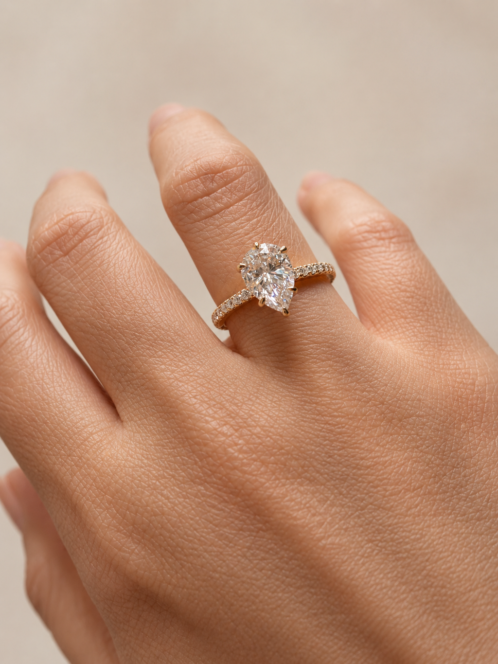 14K Gold 2CT Pear Cut Moissanite Engagement Ring