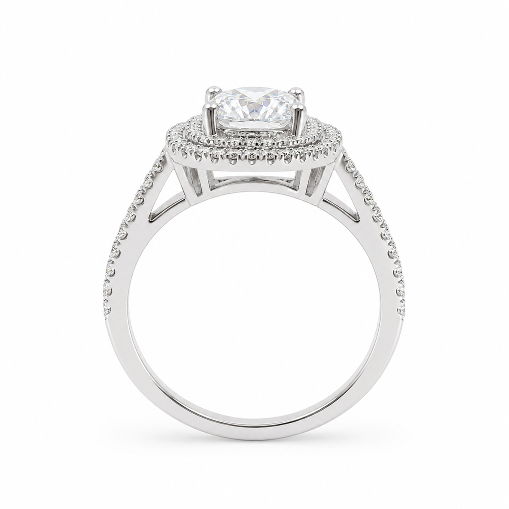 Cushion-cut Moissanite Halo Split Band Ring
