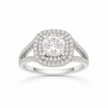 Cushion-cut Moissanite Halo Split Band Ring