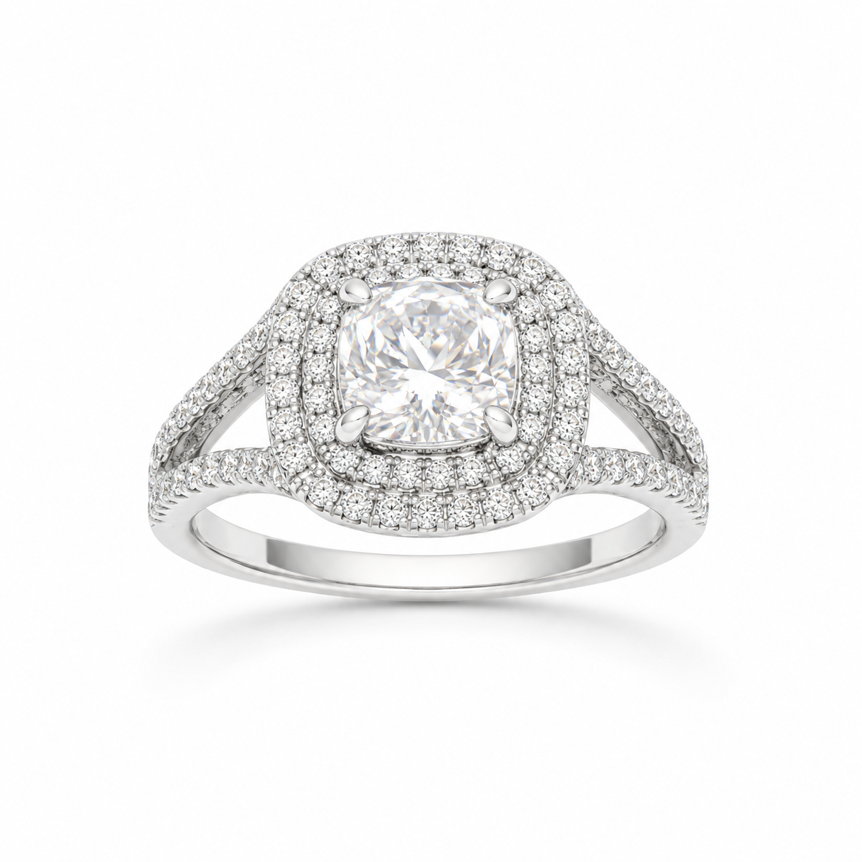 Cushion-cut Moissanite Halo Split Band Ring