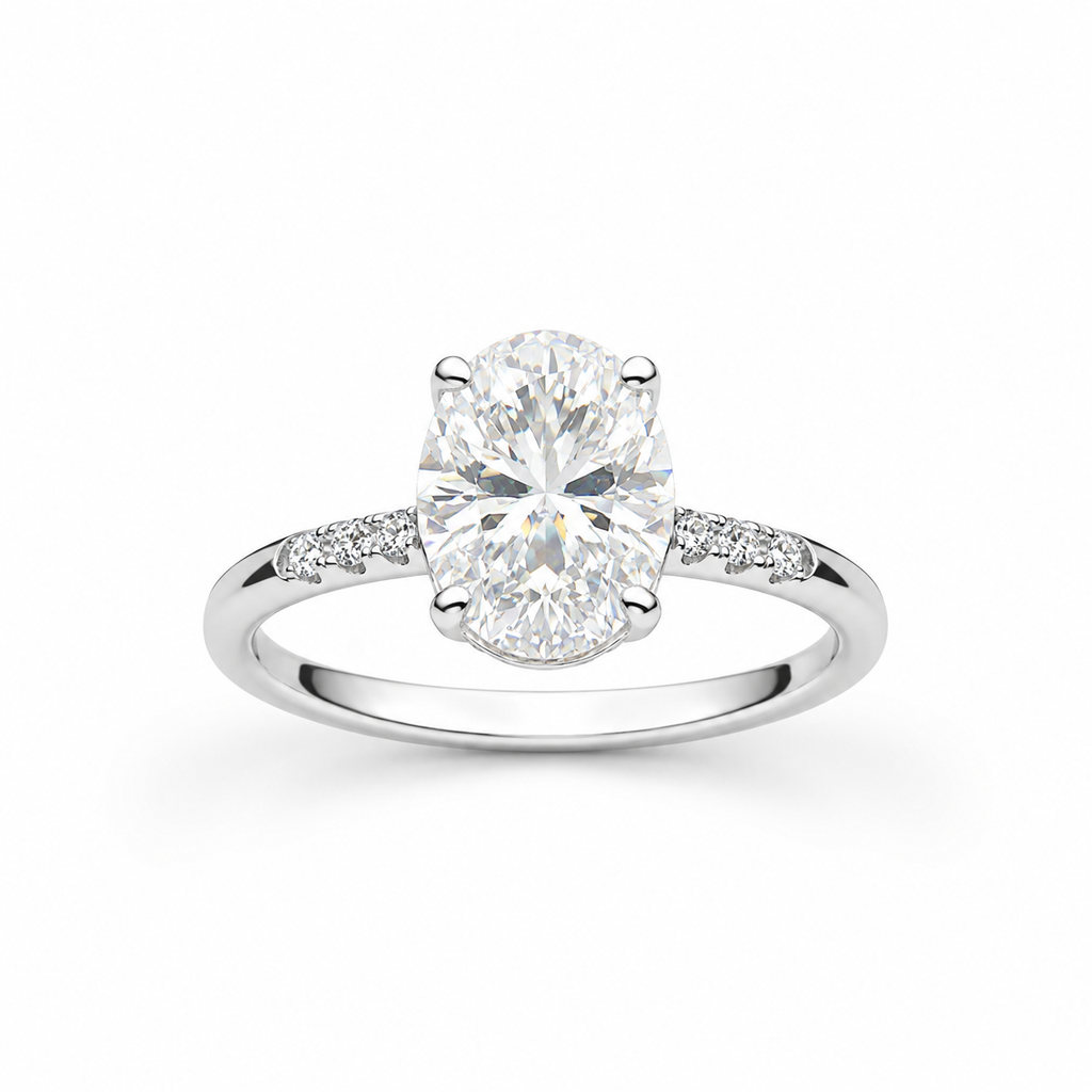Artik 3CT Oval-cut Moissanite Hidden Halo Pavé band ring