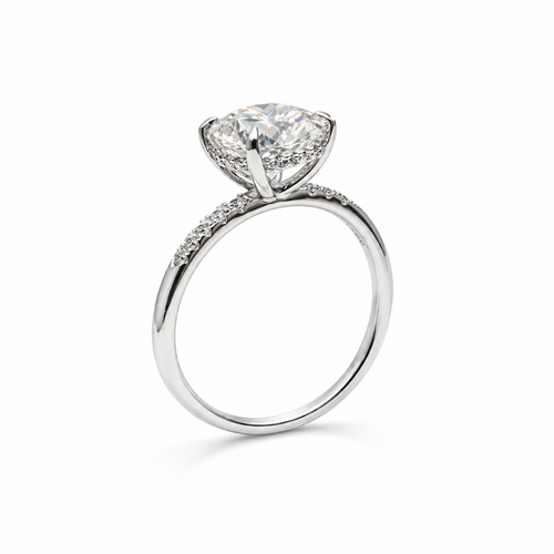 Artik 3CT Oval-cut Moissanite Hidden Halo Pavé band ring