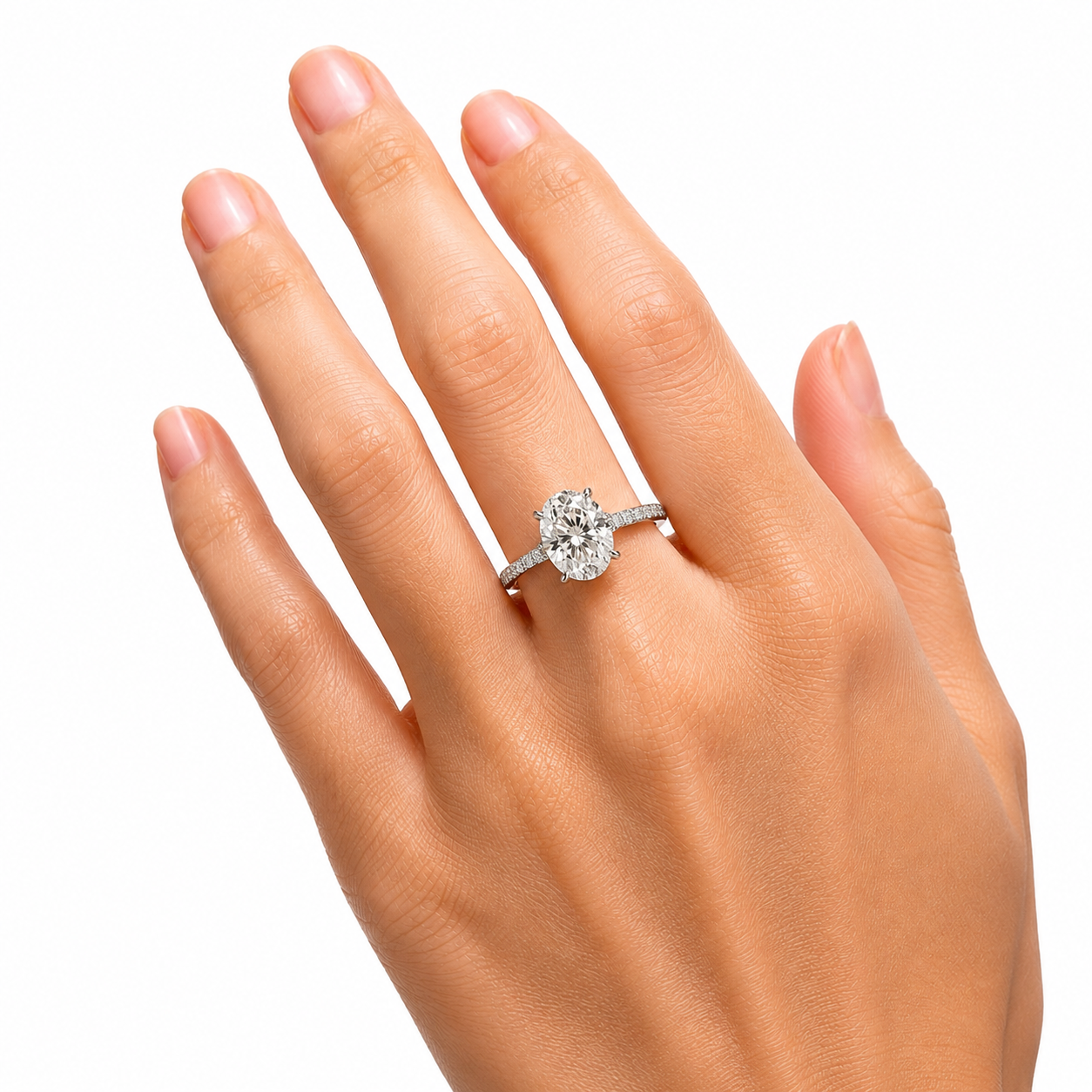 Artik 3CT Oval-cut Moissanite Hidden Halo Pavé band ring