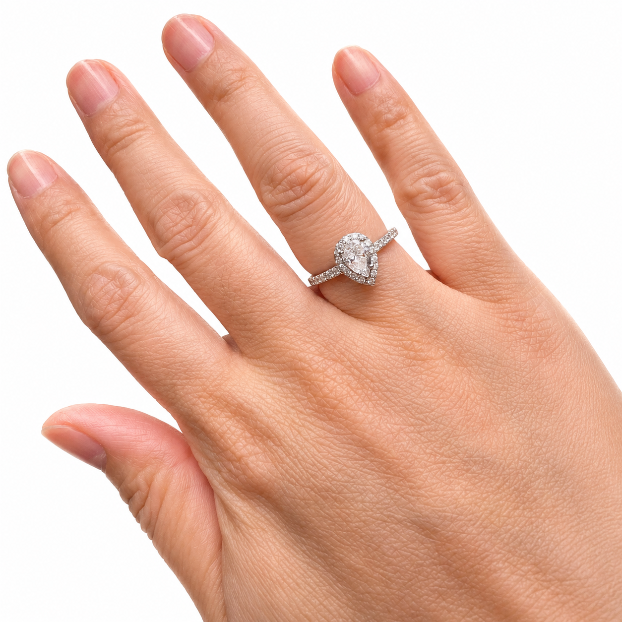 Teardrop Moissanite Halo Pavé Band Ring