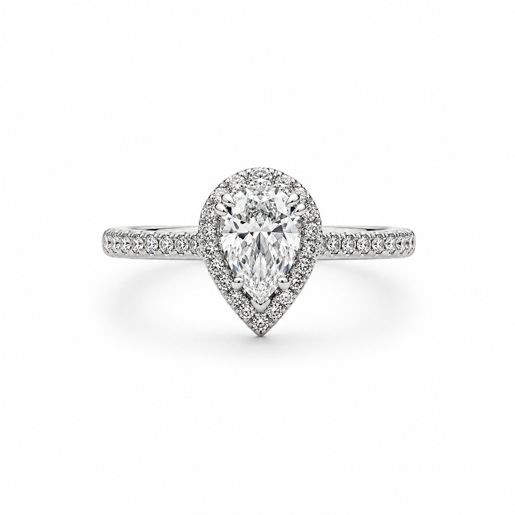 Teardrop Moissanite Halo Pavé Band Ring