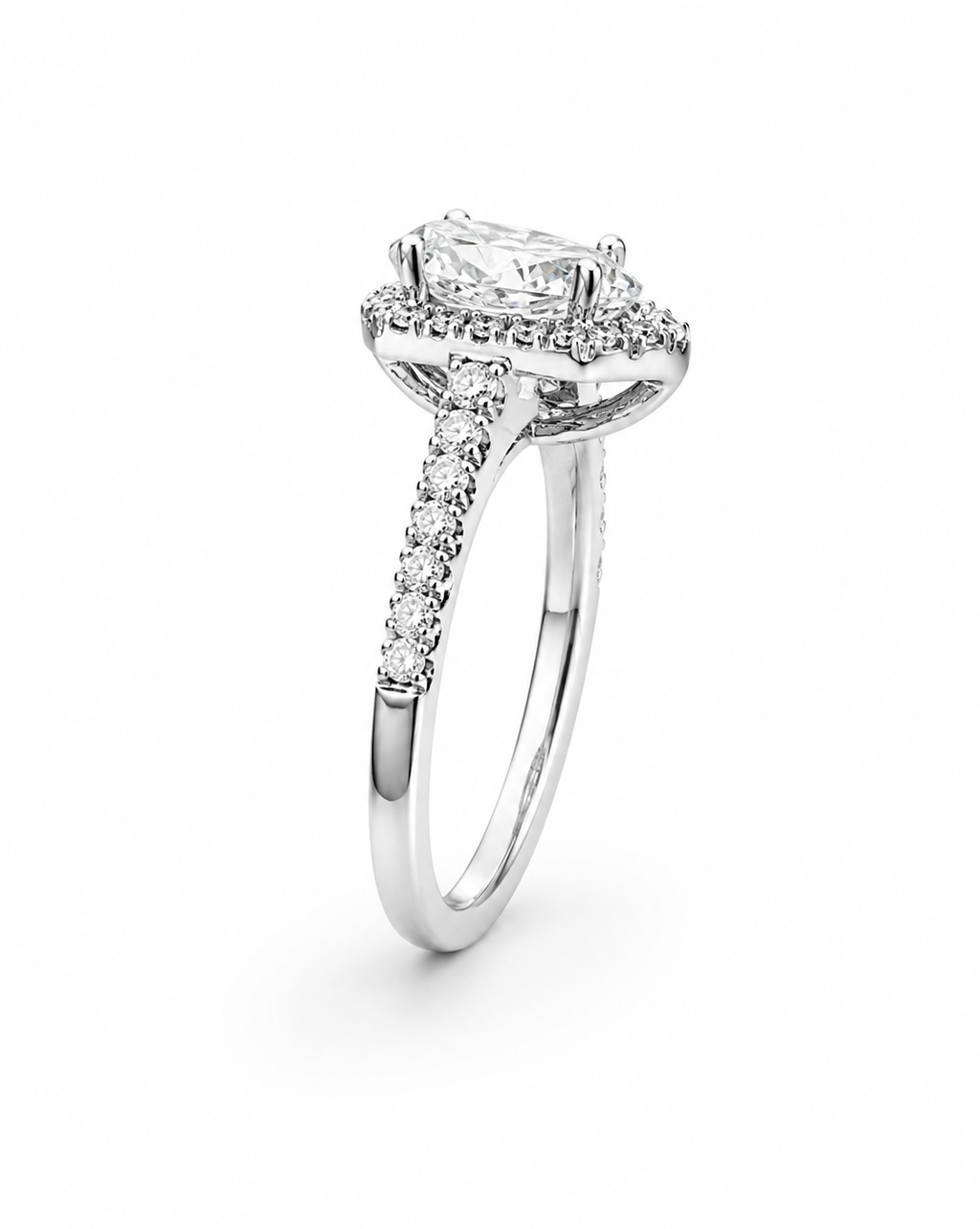 Teardrop Moissanite Halo Pavé Band Ring