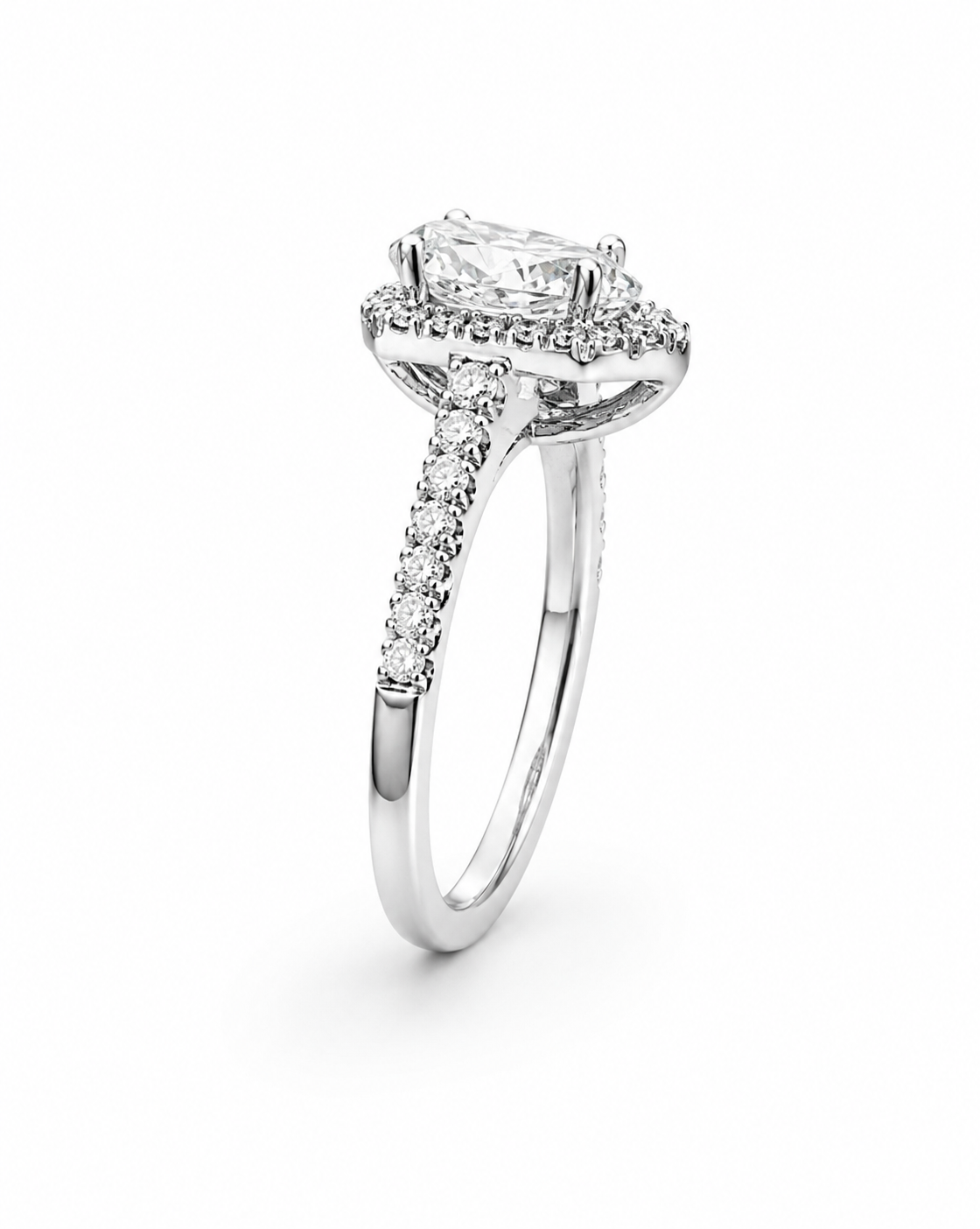 Teardrop Moissanite Halo Pavé Band Ring
