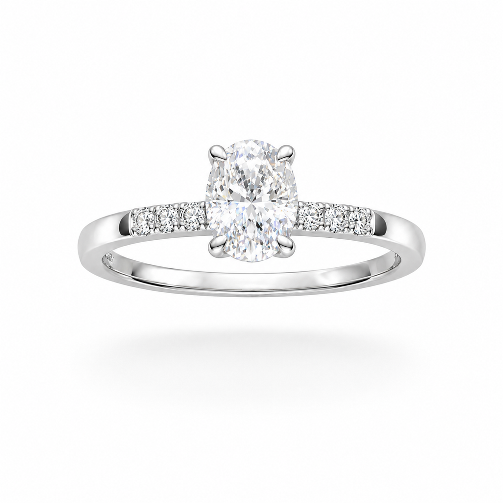 Artik 1CT Oval-cut Moissanite Hidden Halo Pavé band ring