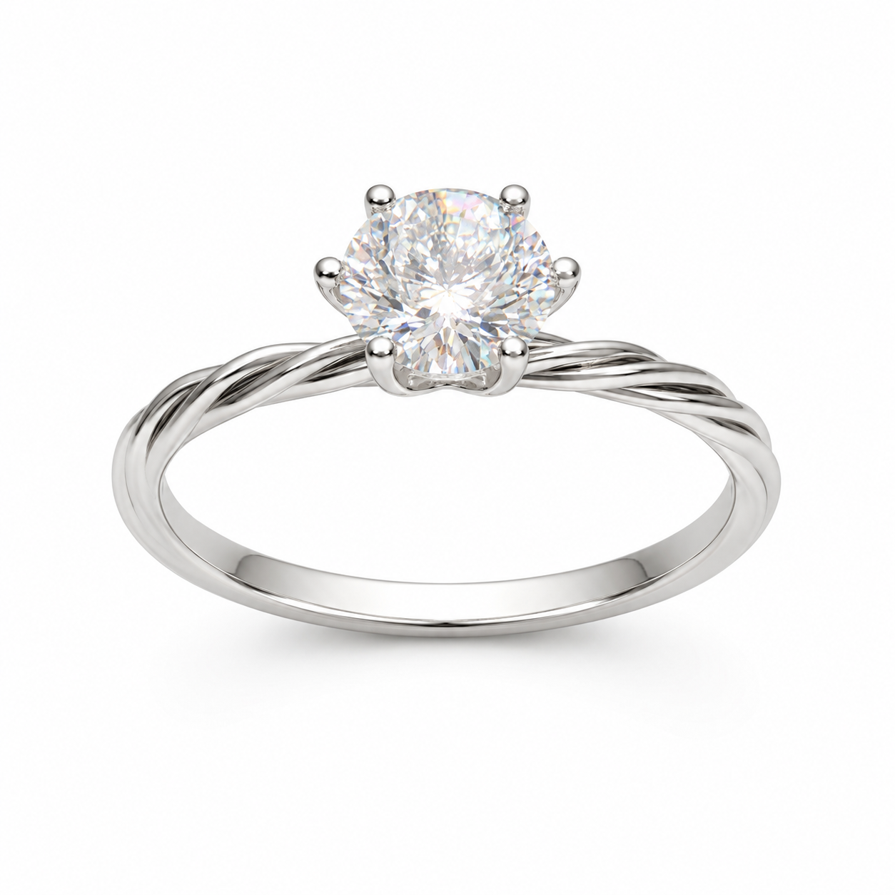 Round-cut Moissanite Solitaire Twisted Band ring