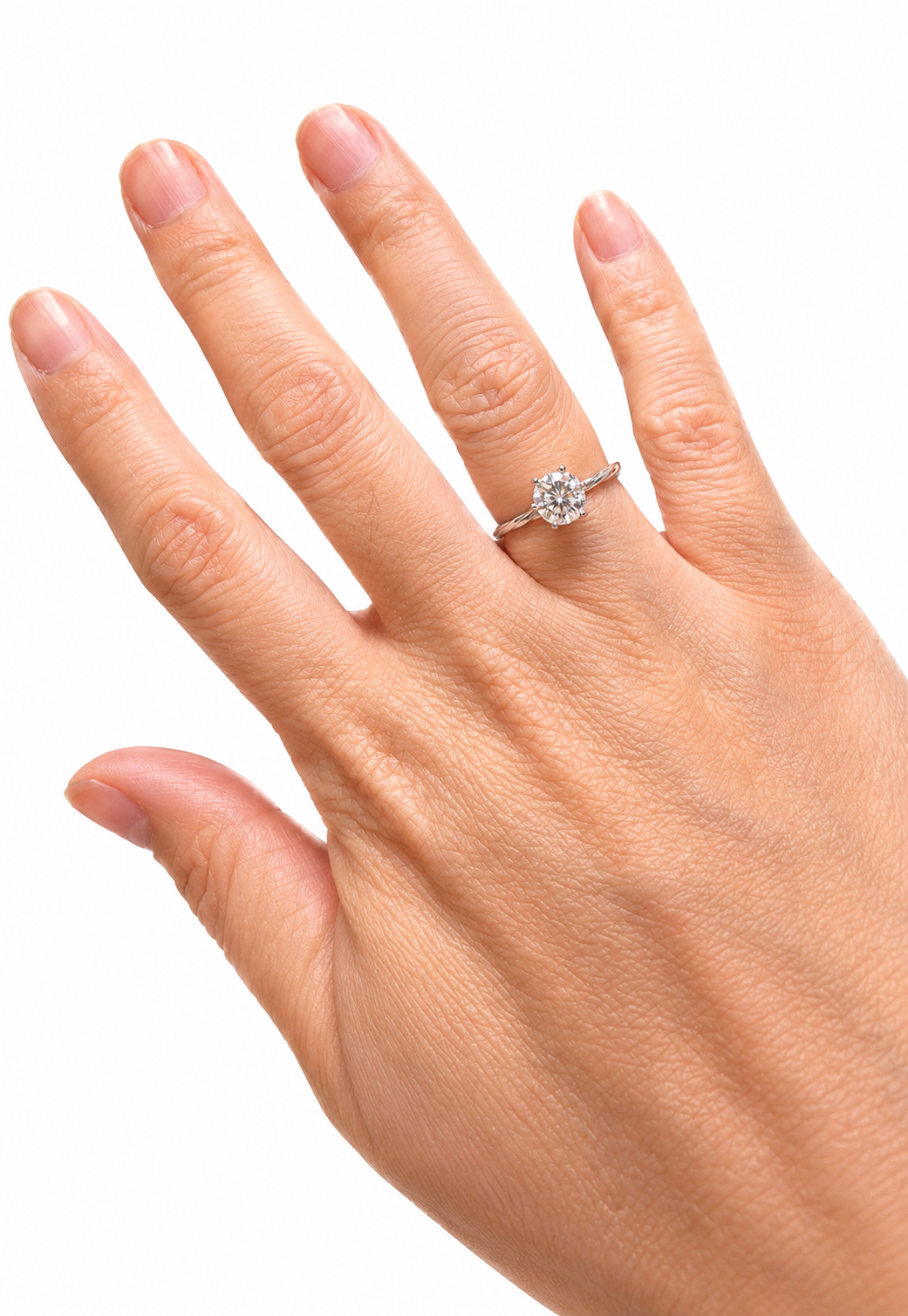 Round-cut Moissanite Solitaire Twisted Band ring