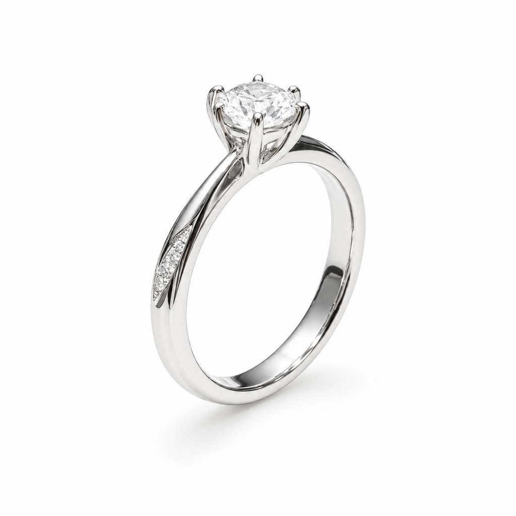 1CT Round Cut Moissanite Engagement Ring