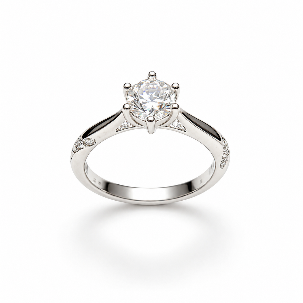 1CT Round Cut Moissanite Engagement Ring