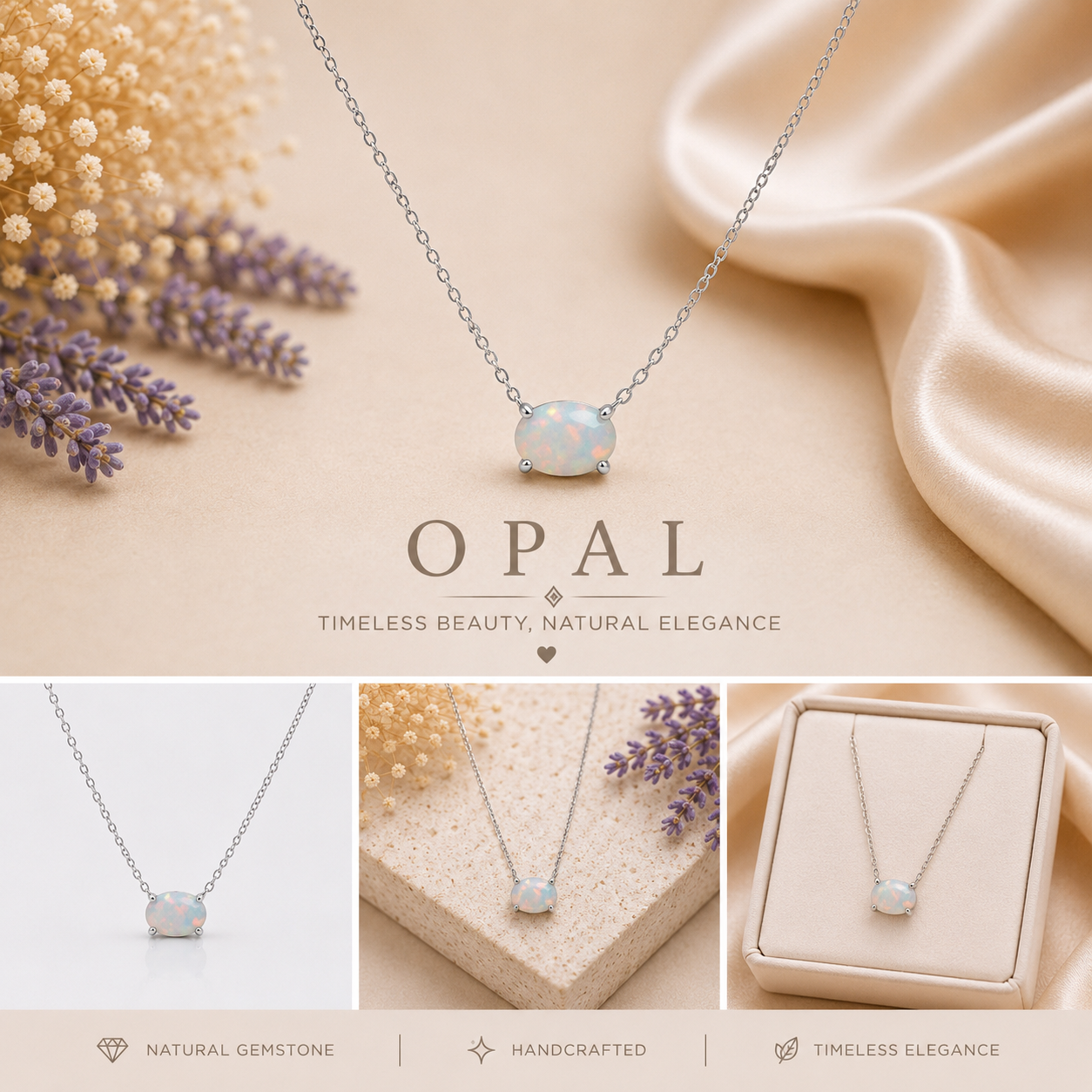 Natural Opal Solitaire Necklace | 925 Sterling Silver | 5x7mm Oval Opal Pendant | October Birthstone Jewelry
