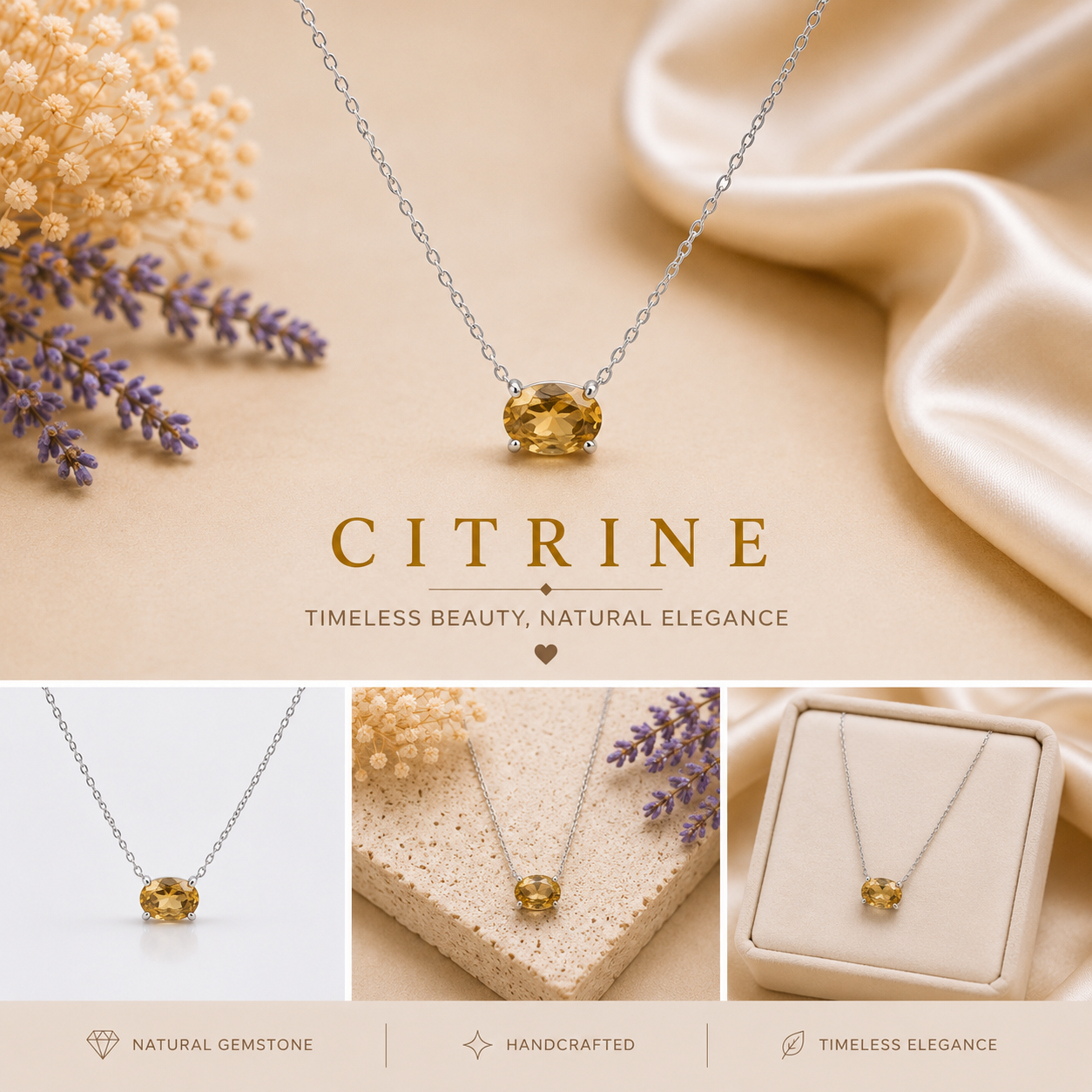 Natural Citrine Solitaire Necklace | 925 Sterling Silver | 5x7mm Oval Citrine Pendant | November Birthstone Jewelry