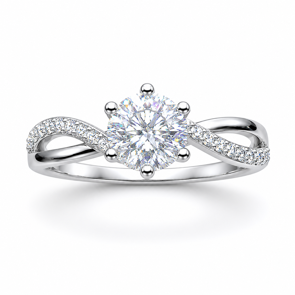 Round Cut Moissanite Infinity Ring with Pavé Band