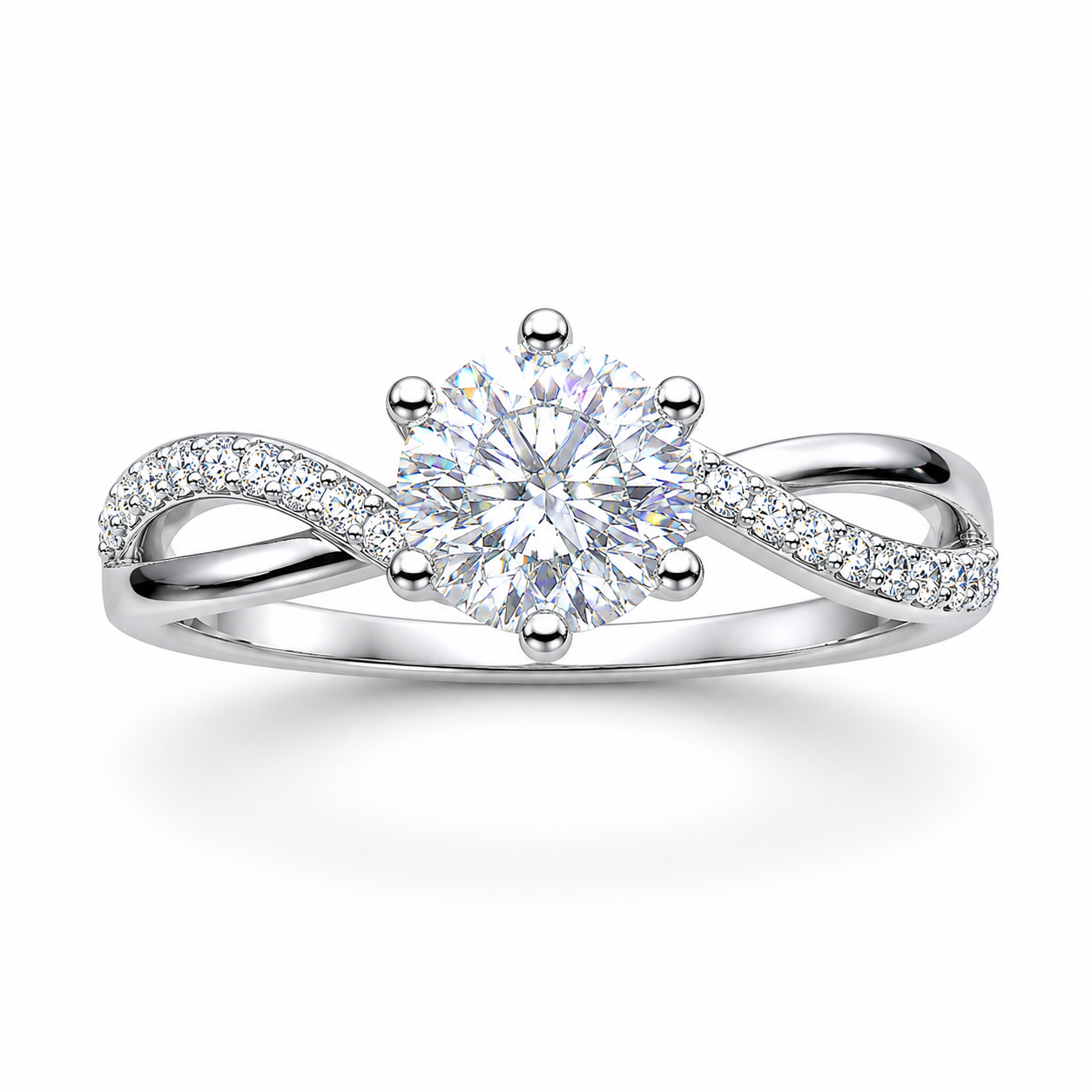 Round Cut Moissanite Infinity Ring with Pavé Band