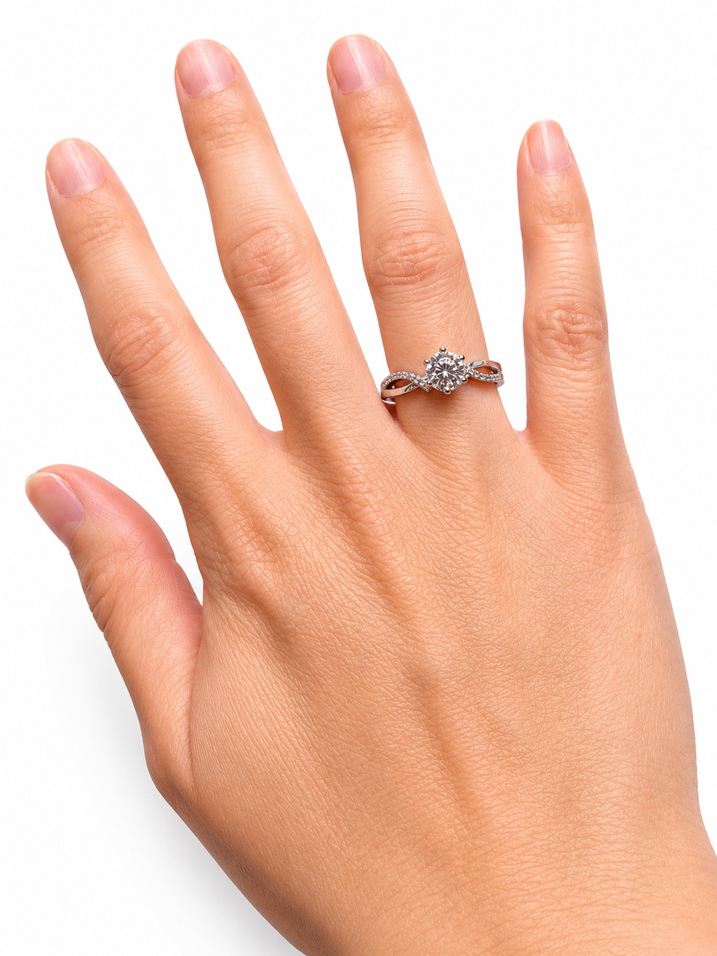 Round Cut Moissanite Infinity Ring with Pavé Band
