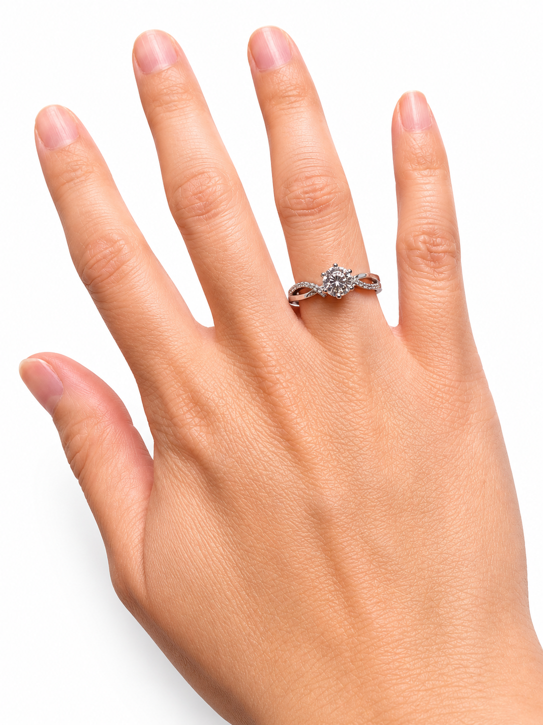 Round Cut Moissanite Infinity Ring with Pavé Band