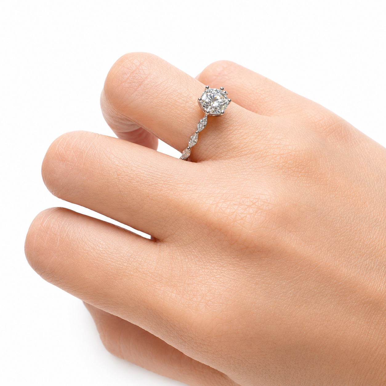 1CT Round-cut Moissanite Marquise Accent Band Ring