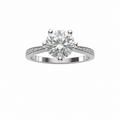 Classic Round Cut Moissanite Solitaire Ring with Pavé Band