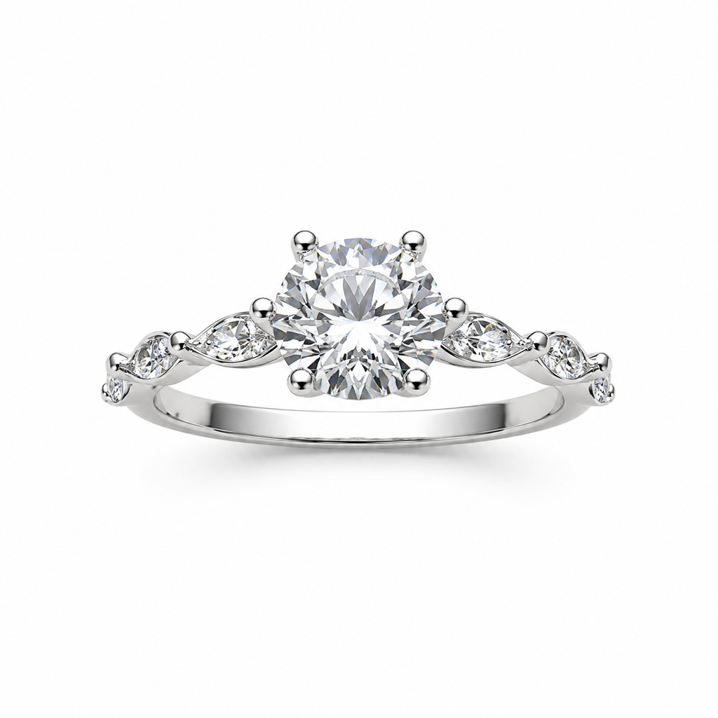 1CT Round-cut Moissanite Marquise Accent Band Ring