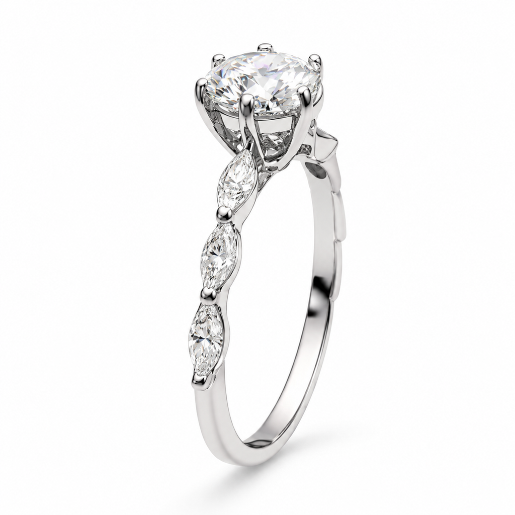 1CT Round-cut Moissanite Marquise Accent Band Ring