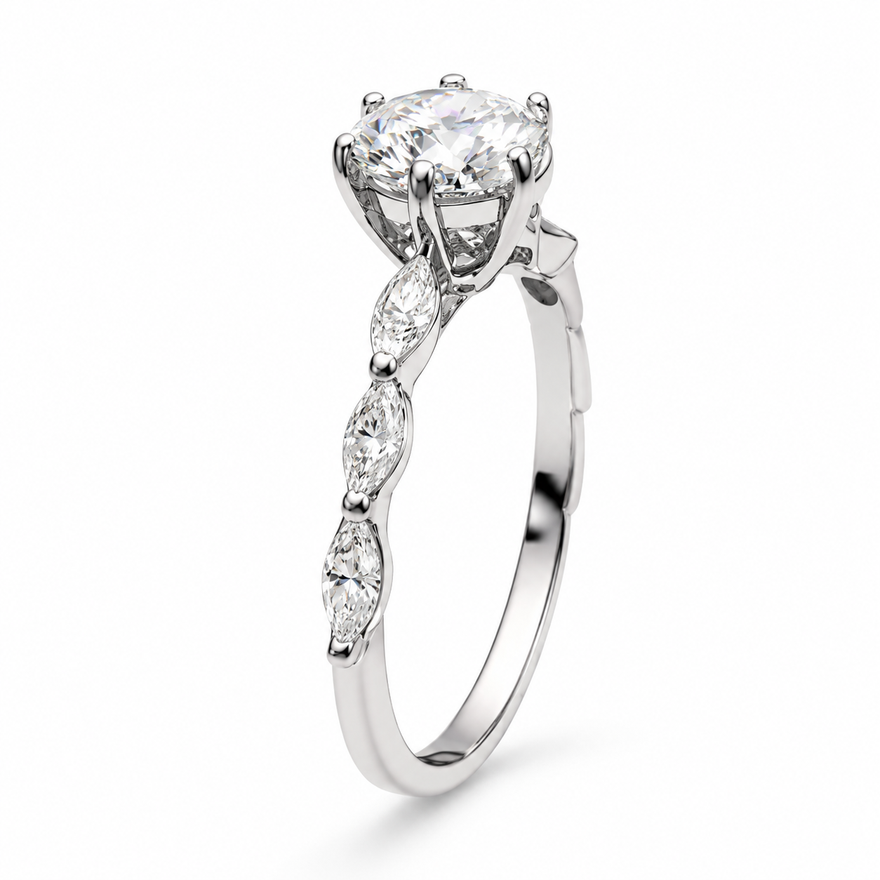 1CT Round-cut Moissanite Marquise Accent Band Ring