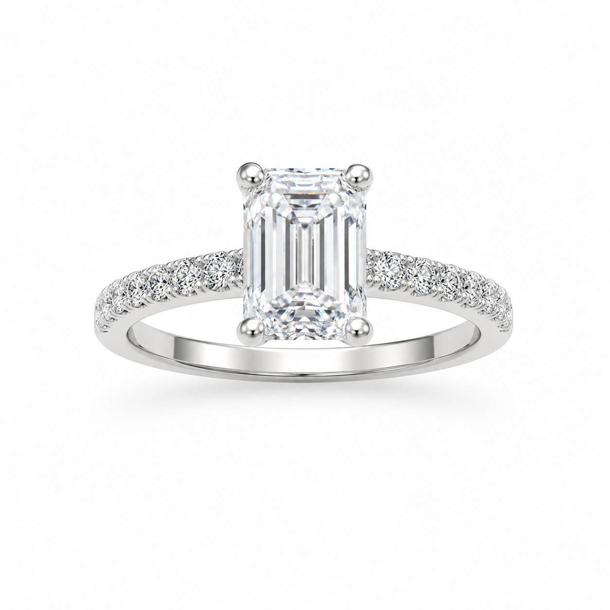 1CT Emerald-cut Moissanite Pavé band ring