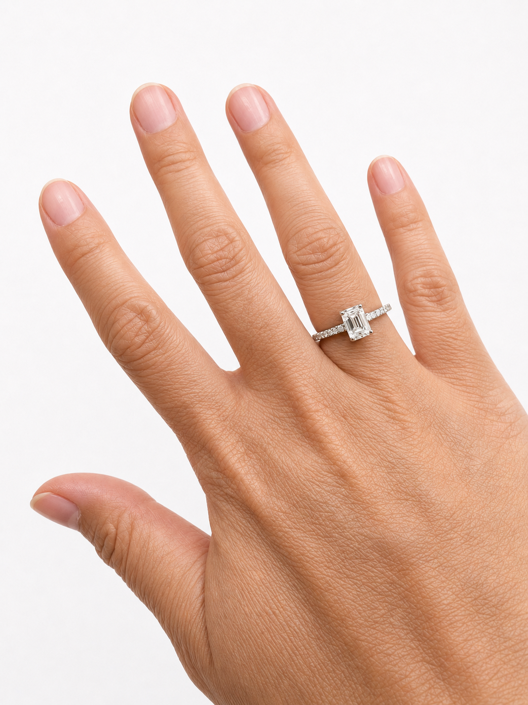 1CT Emerald-cut Moissanite Pavé band ring