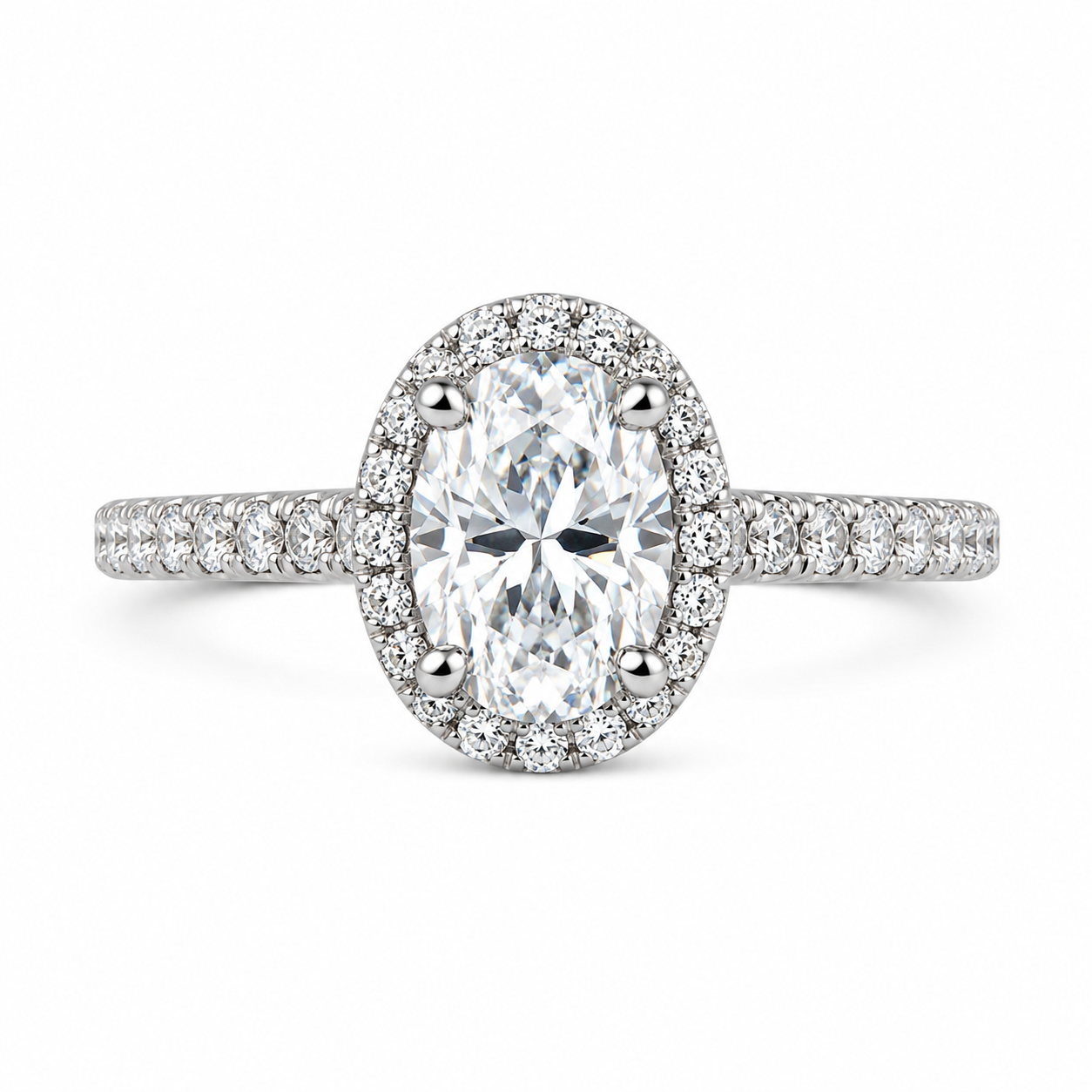 1CT Oval-cut Moissanite Halo Pavé Band ring