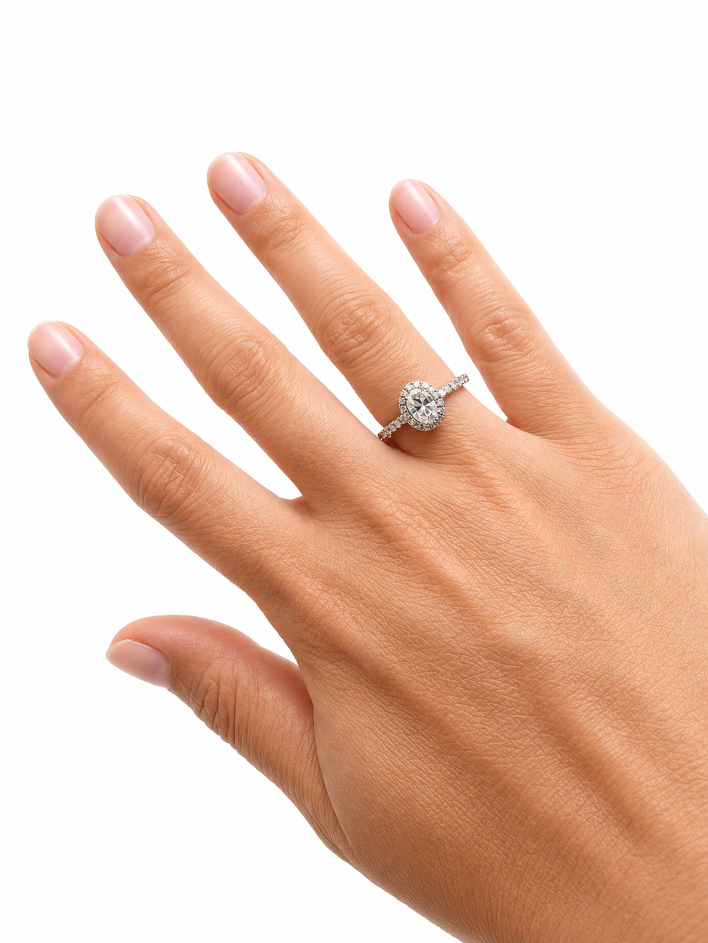 1CT Oval-cut Moissanite Halo Pavé Band ring