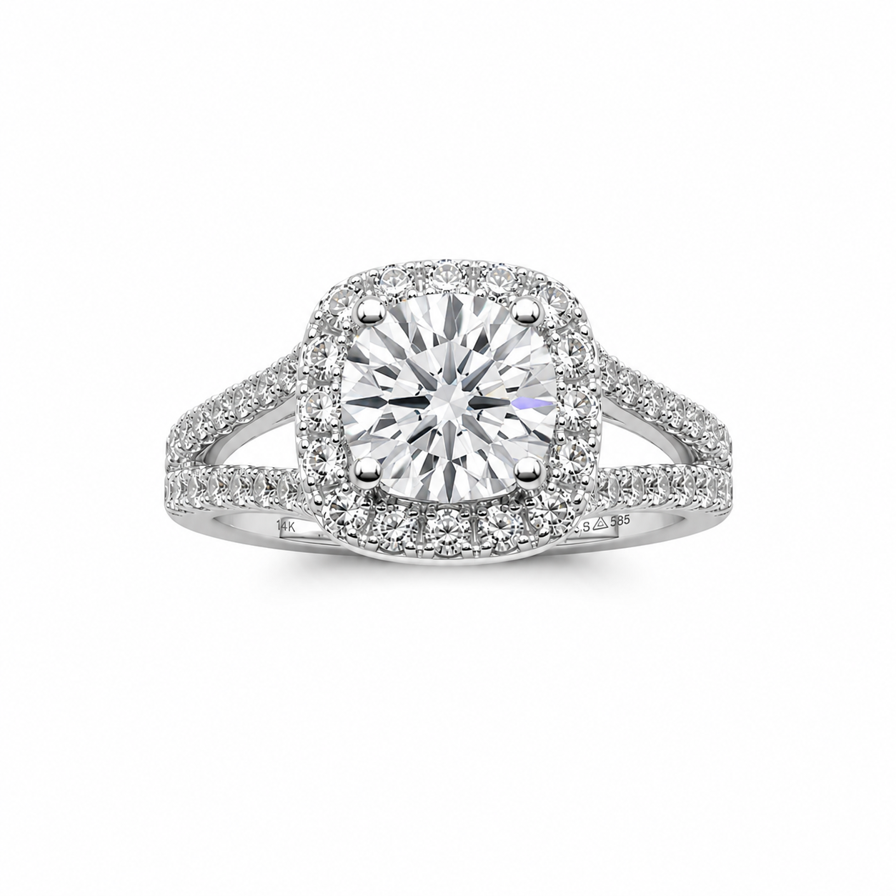 1CT Halo Split Shank Moissanite Engagement Ring Round cut