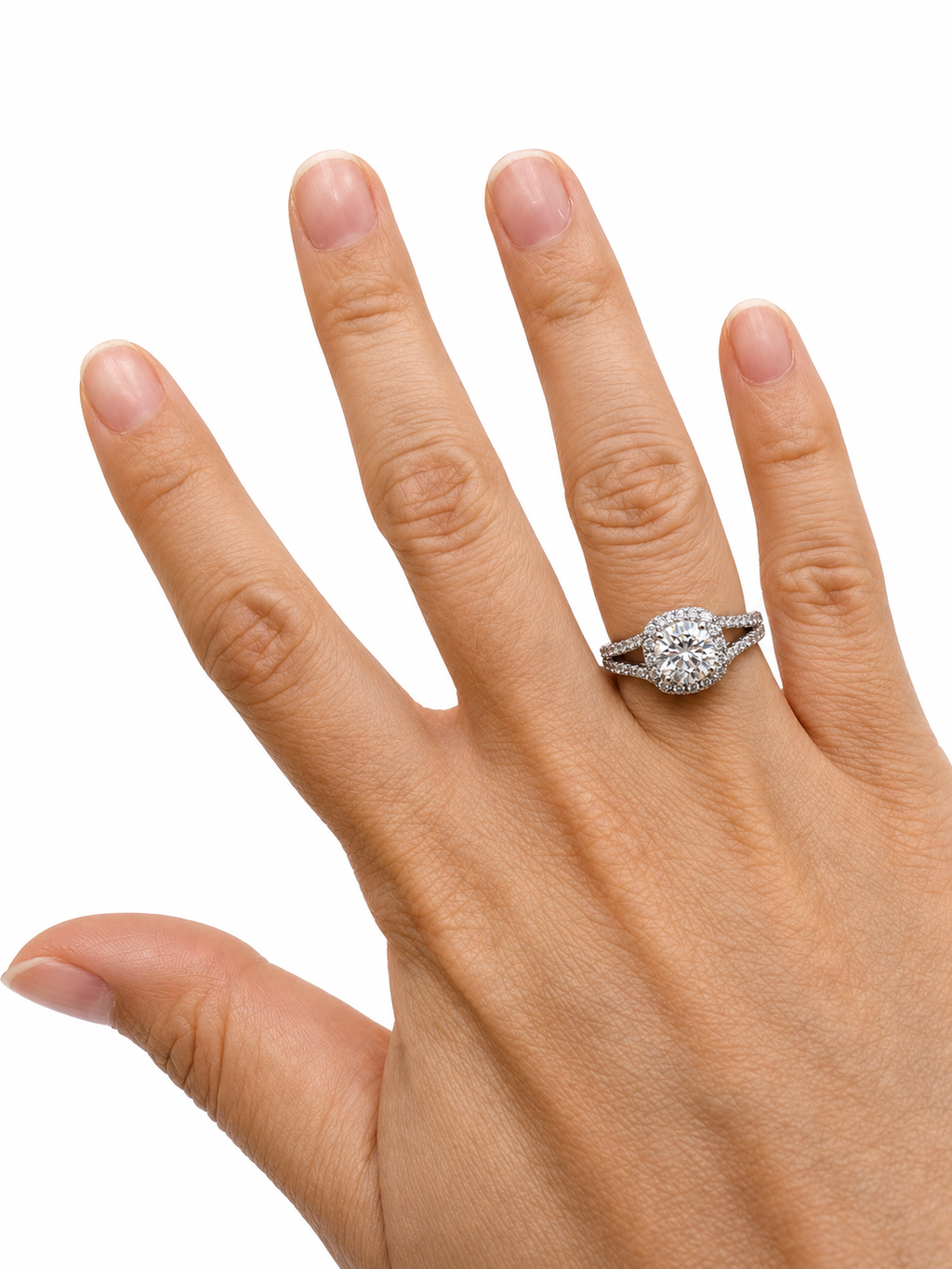 1CT Halo Split Shank Moissanite Engagement Ring Round cut