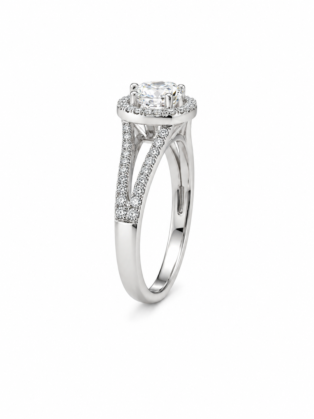 1CT Halo Split Shank Moissanite Engagement Ring Round cut