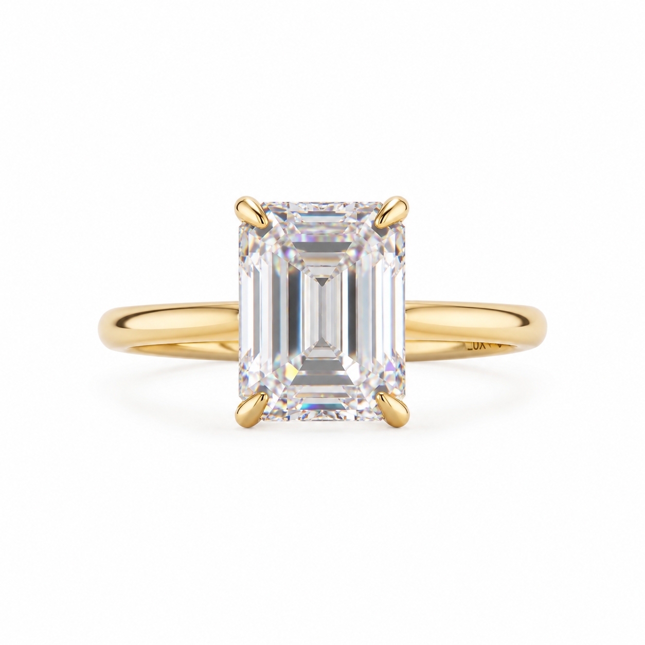 10k Solid Yellow Gold 3CT Moissanite Emerald cut Hidden Halo engagement ring